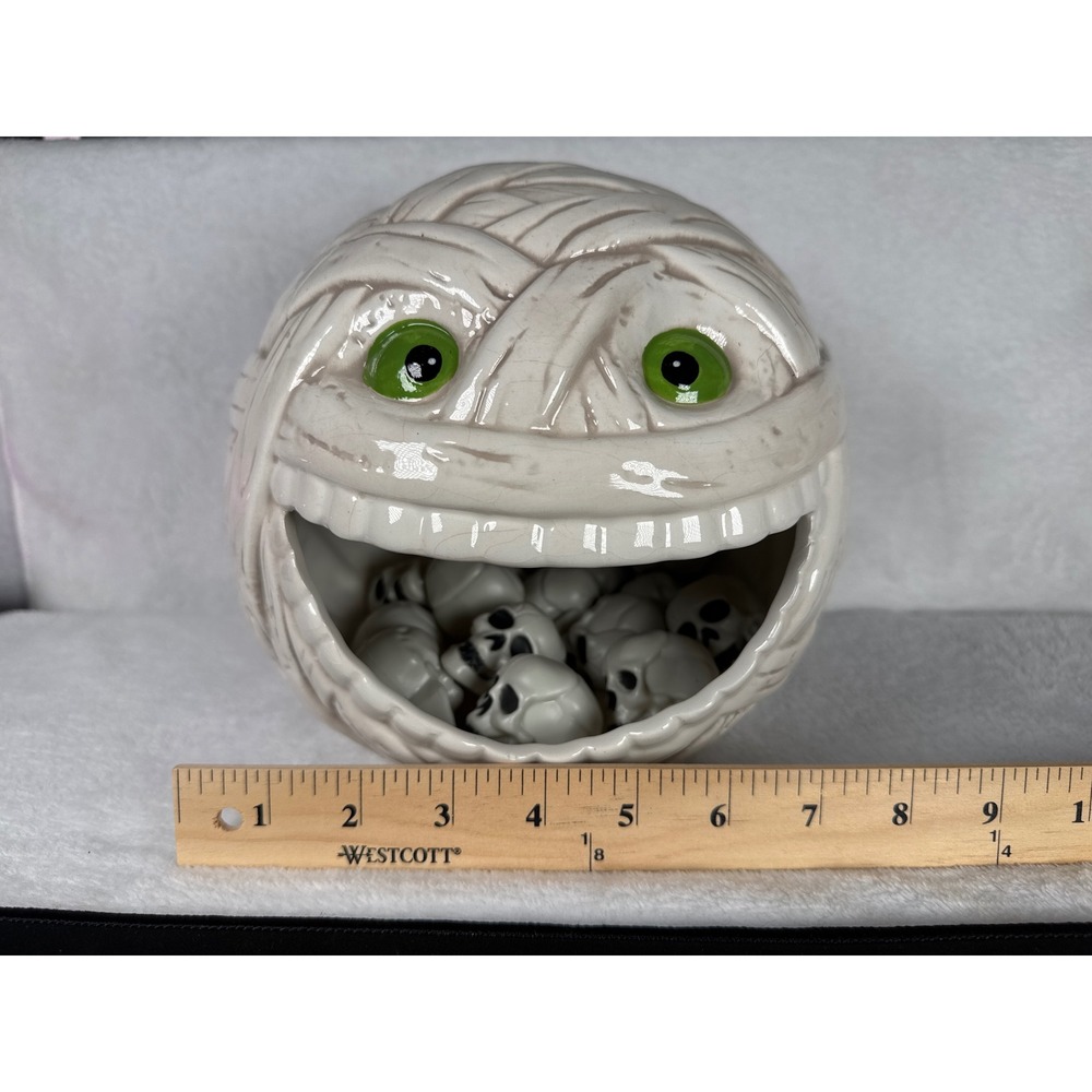 Maxcera Mummy Candy Bowl Unisex OS White Ceramic Halloween Decor mini head skull